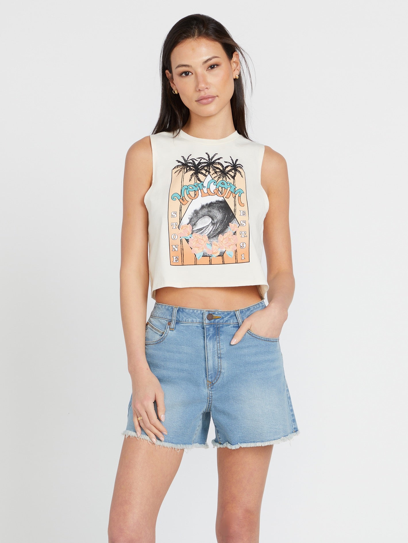 Womens Stone Step High Rise Short