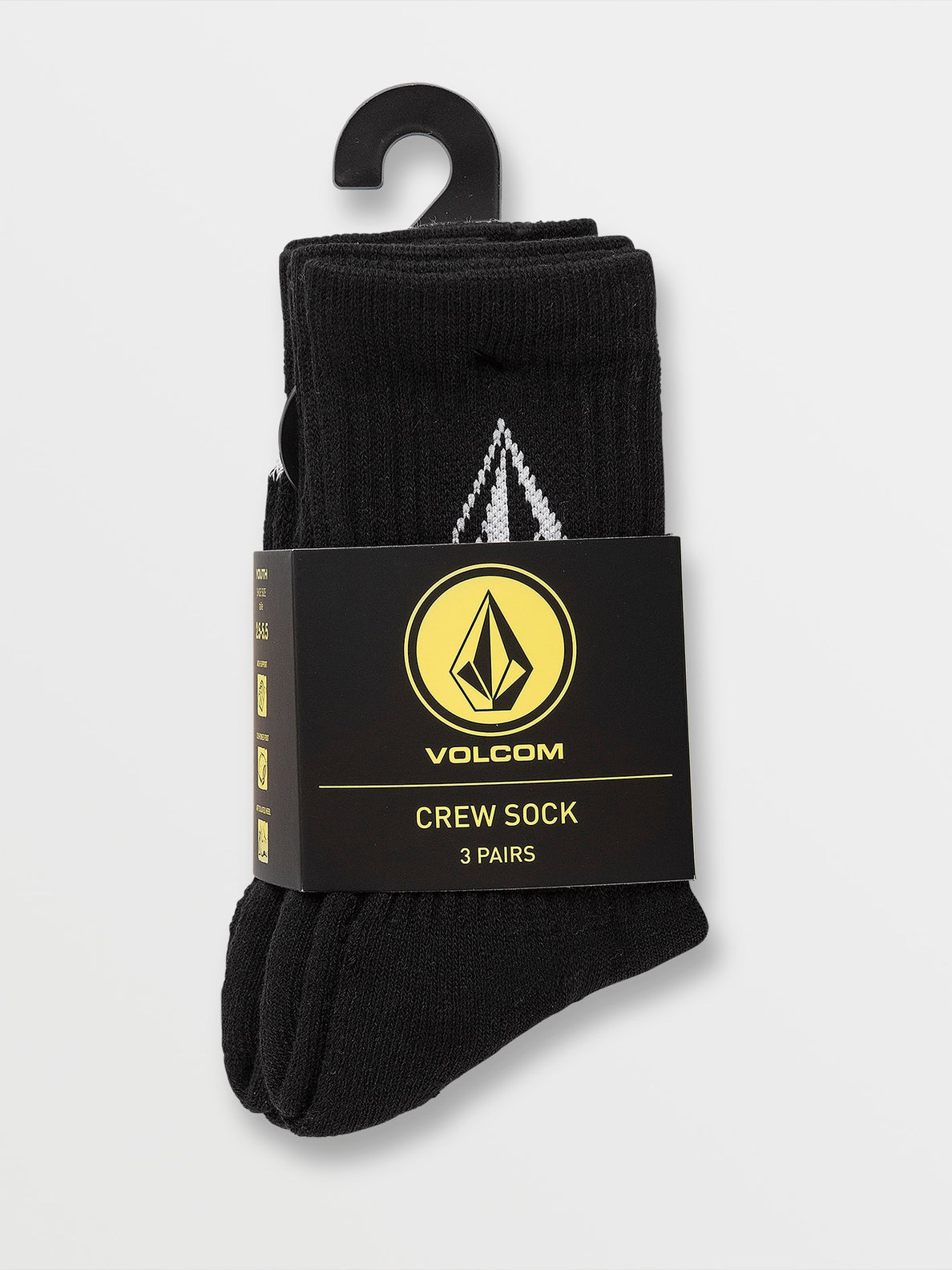 Boys Youth Full Stone Sock 3 Pack - Black