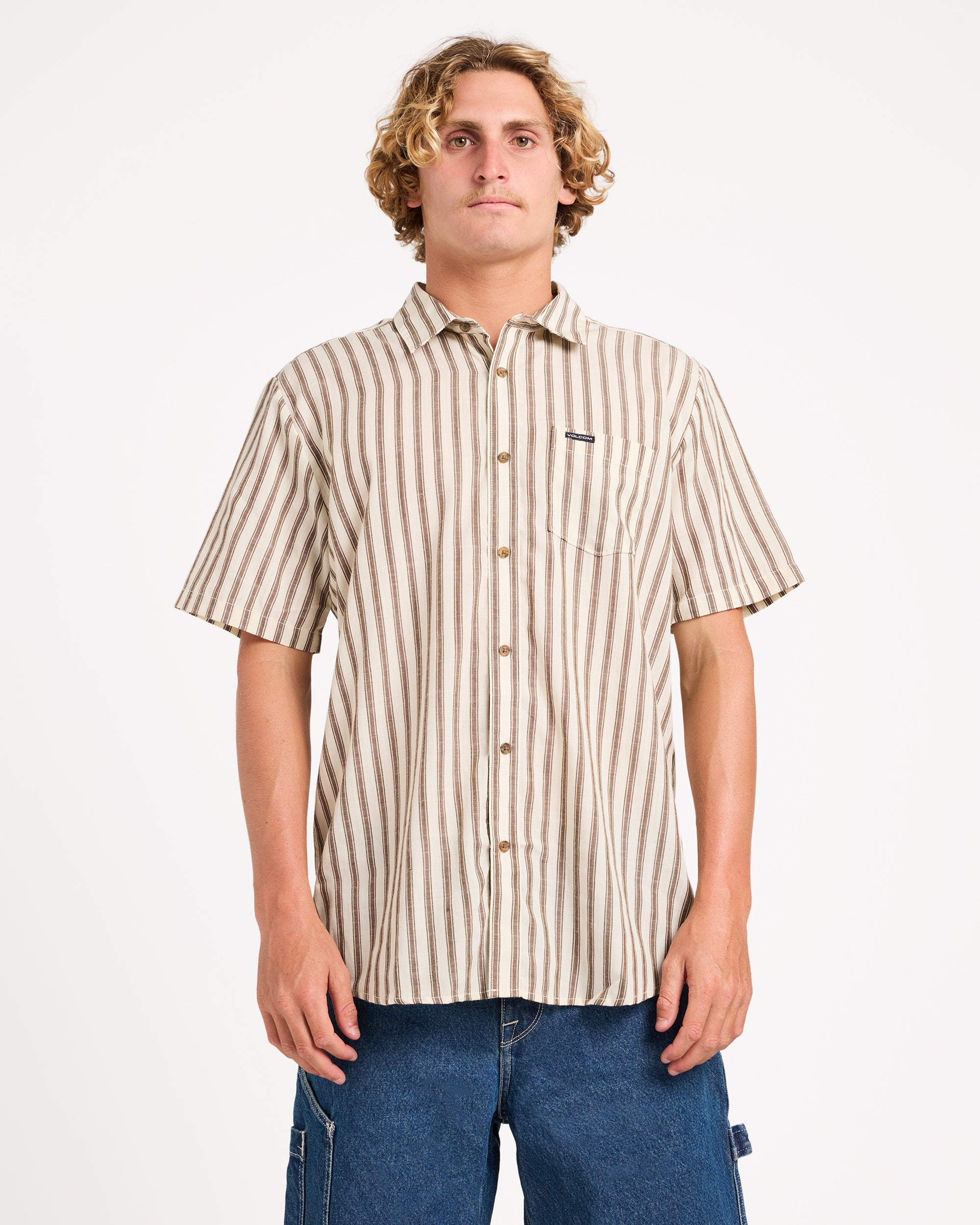 Mens Arvostripe Woven Short Sleeve Shirt