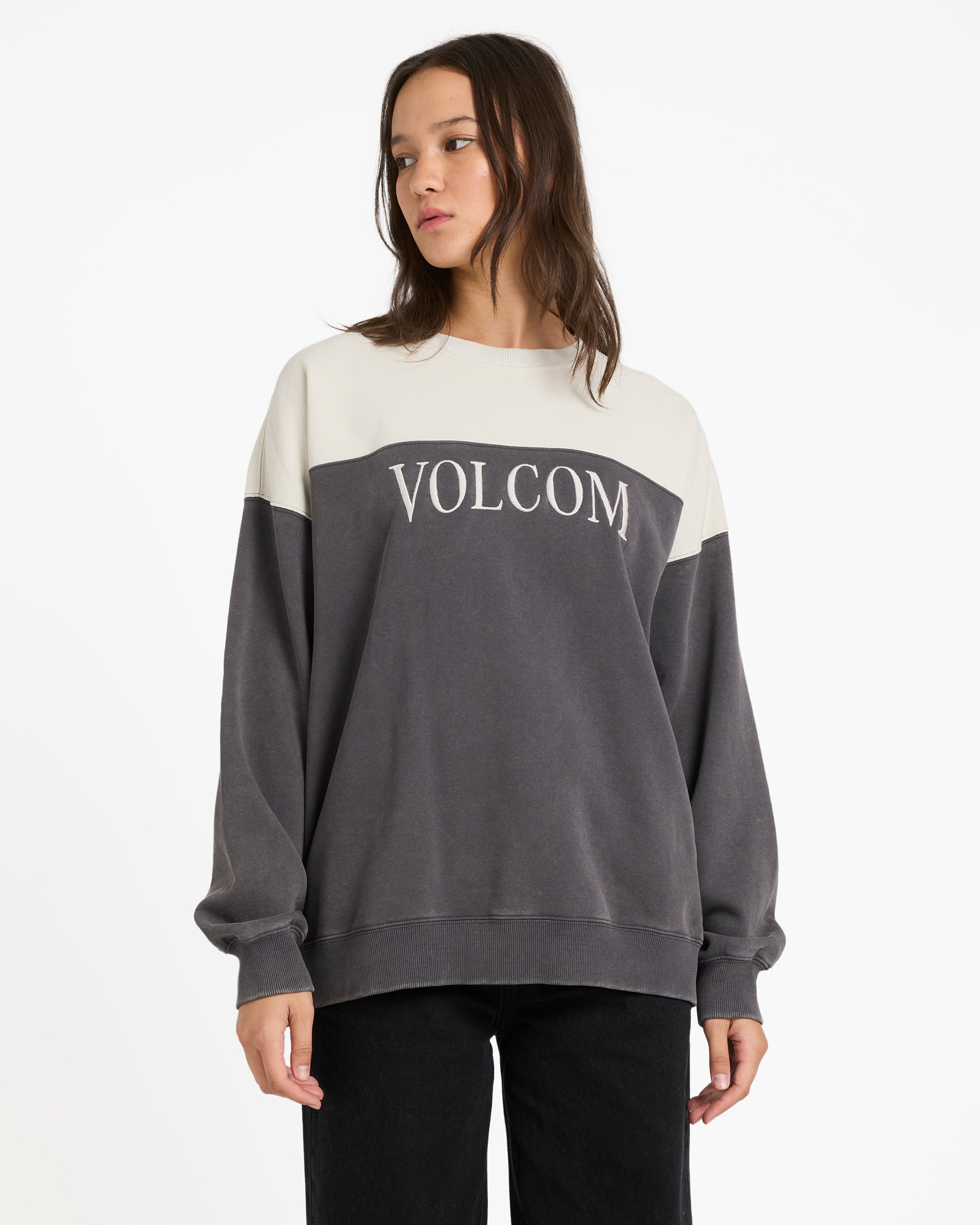 Womens Stone Blocked Crew Neck