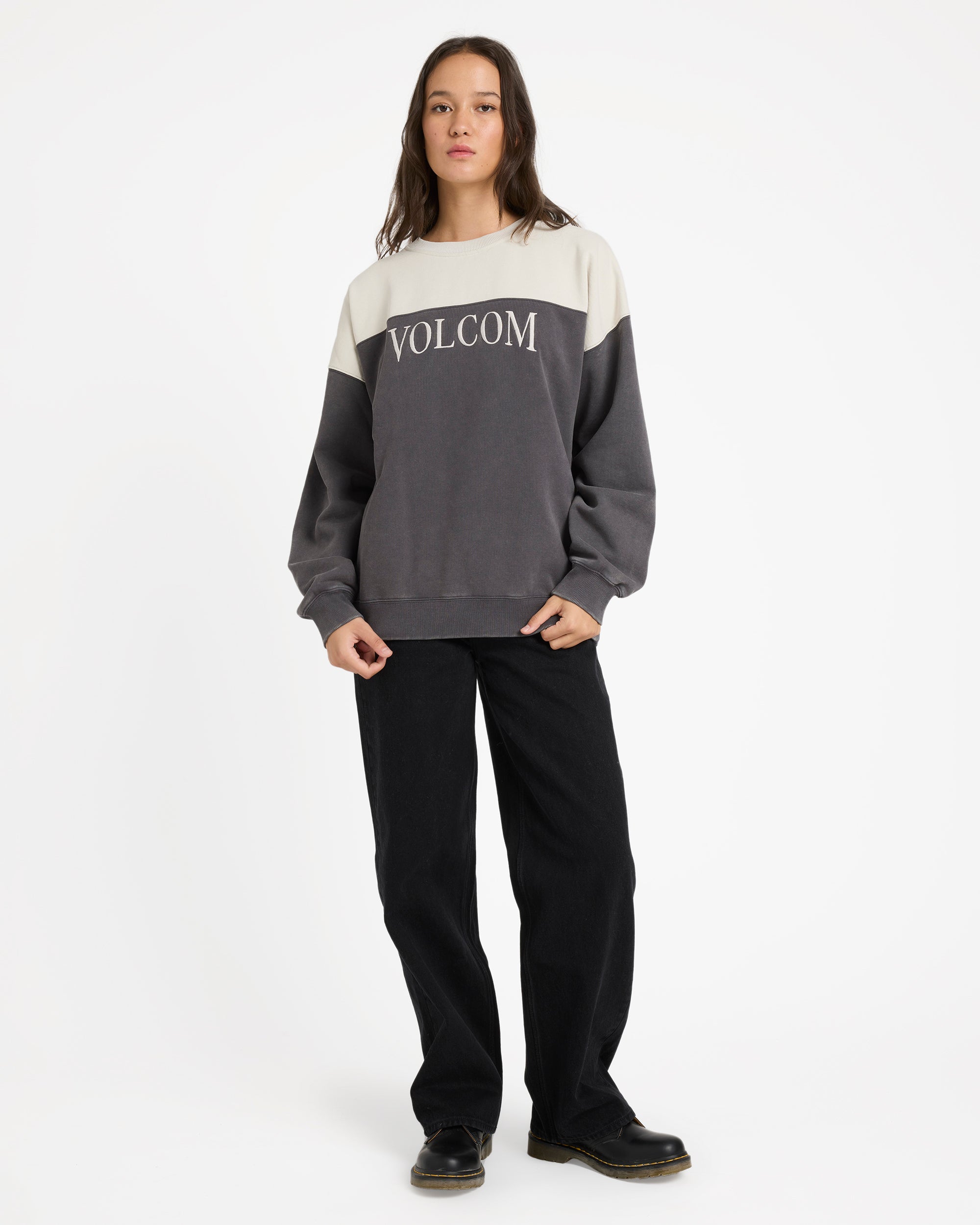 Womens Stone Blocked Crew Neck