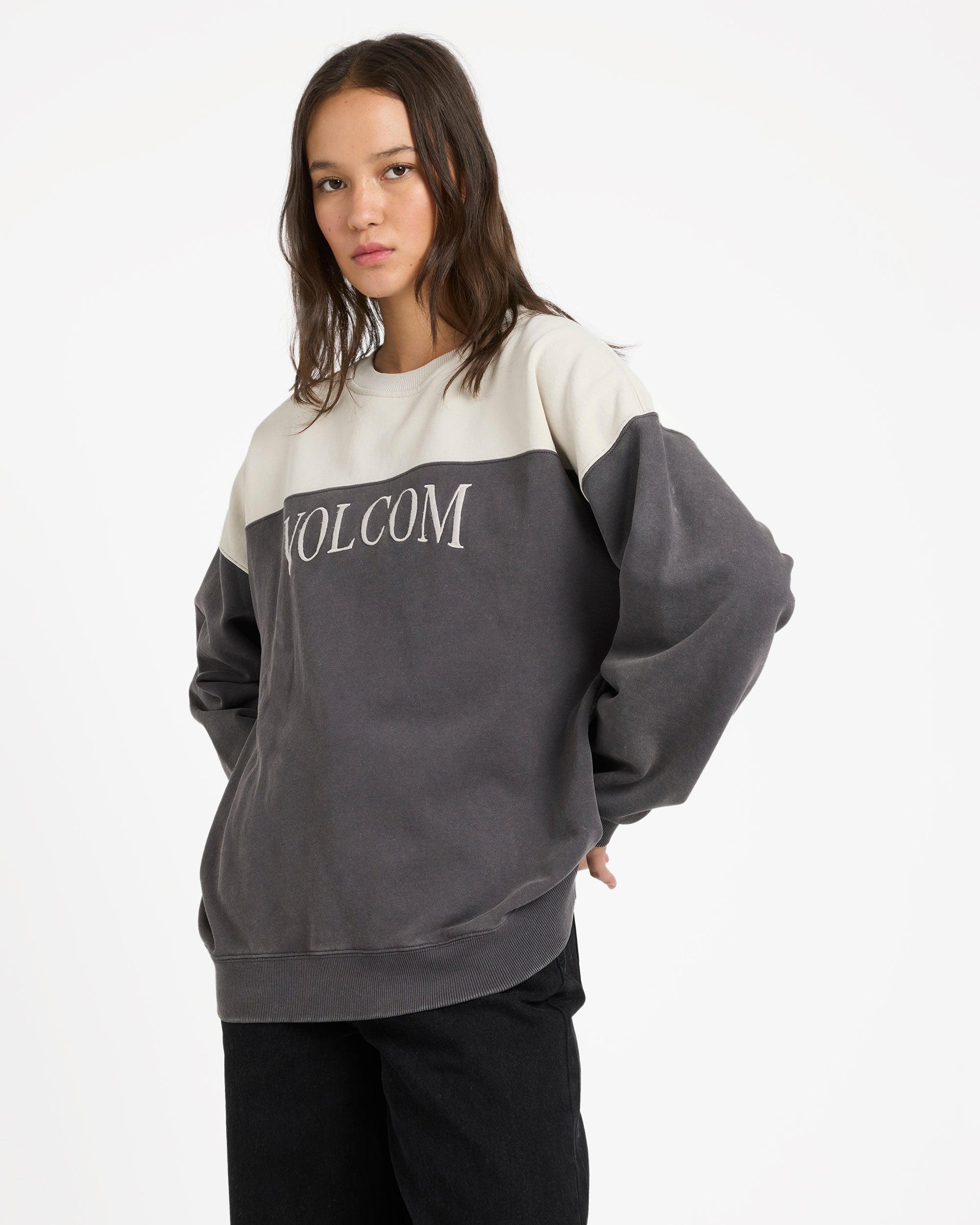 Womens Stone Blocked Crew Neck
