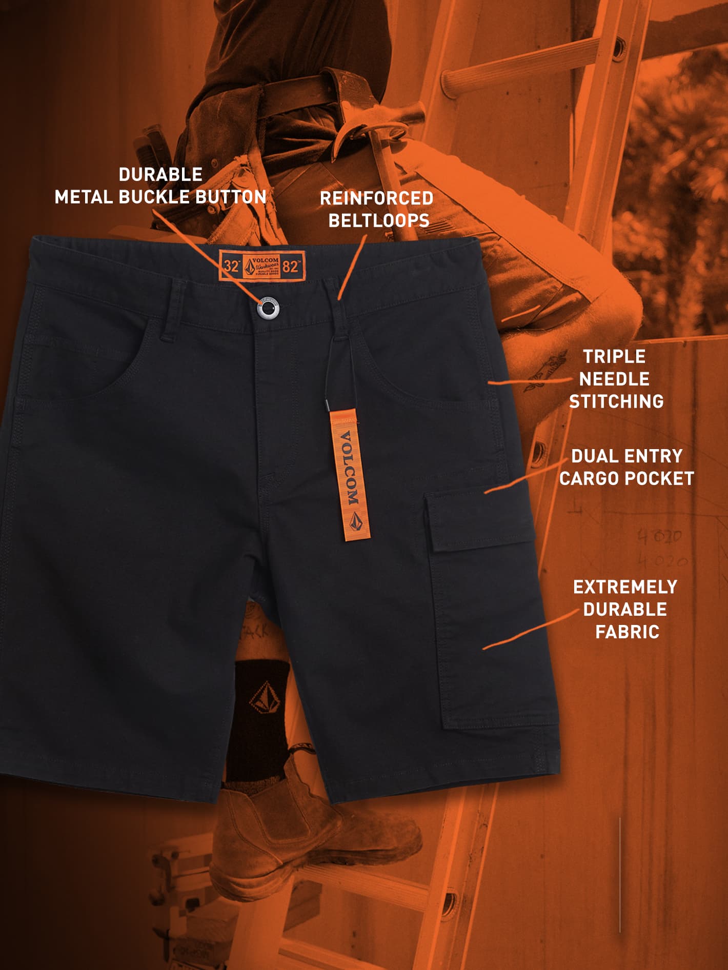Mens Volcom Workwear Caliper Work Short 20"