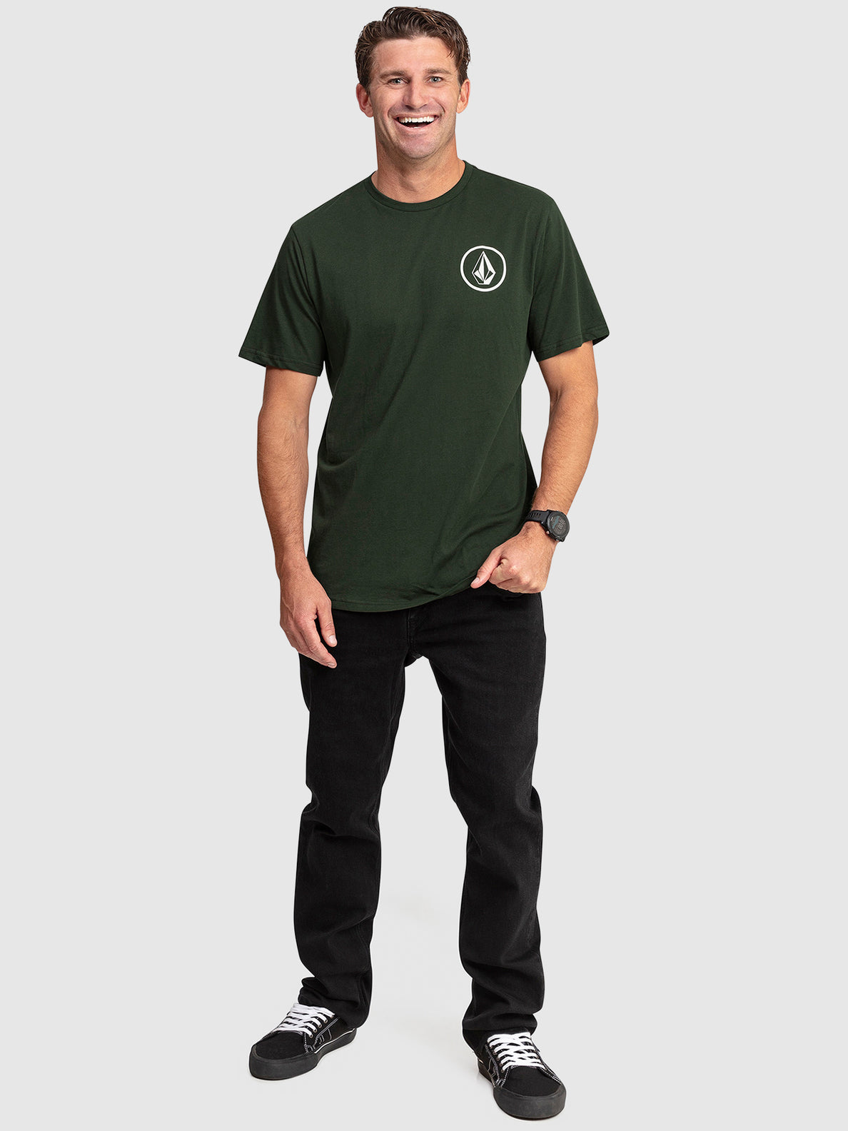 Mini Circle Stone Short Sleeve T-Shirt - Dark Green (A4302301_DKG) [3]