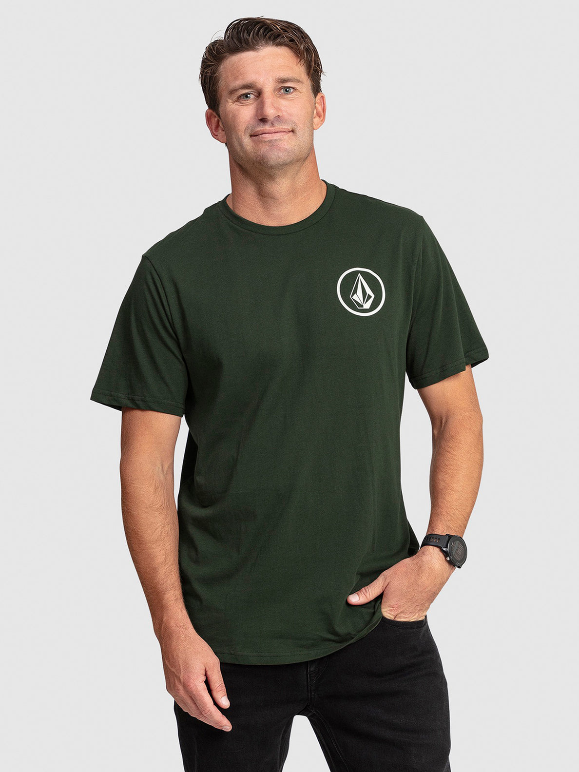 Mini Circle Stone Short Sleeve T-Shirt - Dark Green (A4302301_DKG) [F]