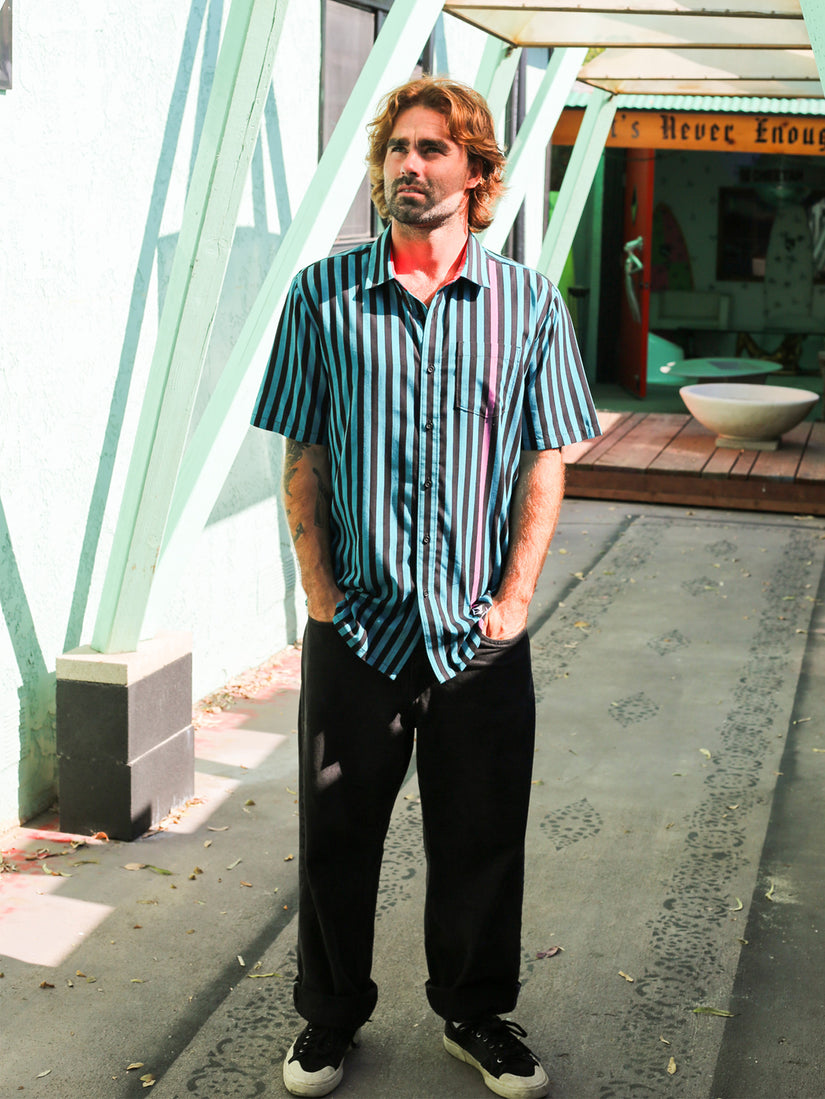 Schroff X Volcom Stripe Short Sleeve Shirt - Dusty Aqua