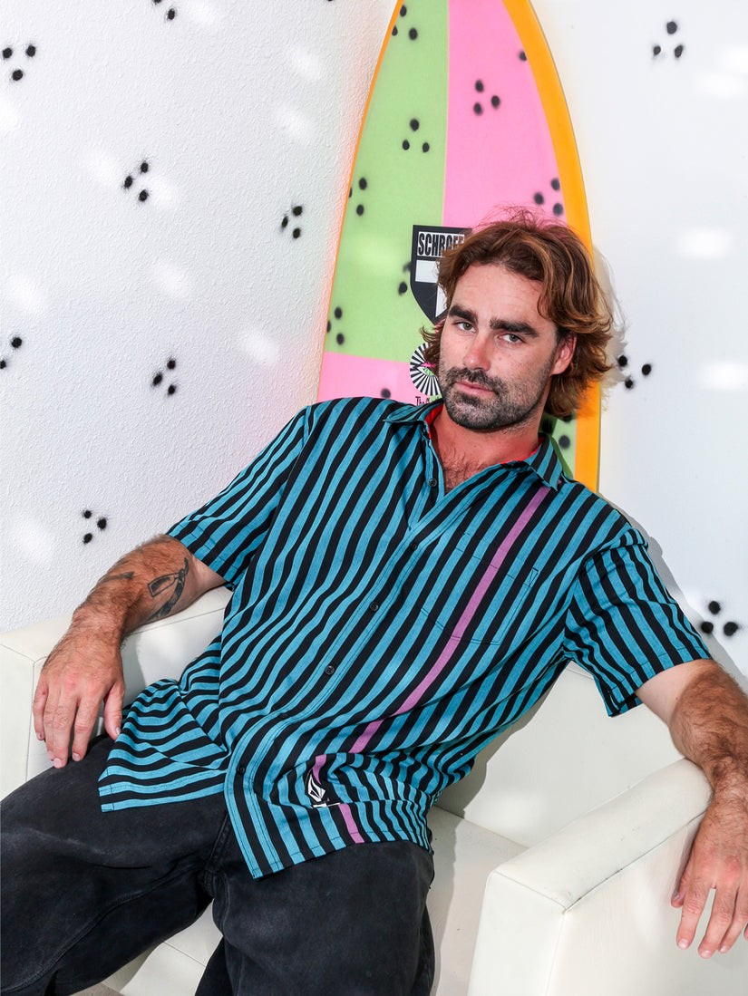 Schroff X Volcom Stripe Short Sleeve Shirt - Dusty Aqua