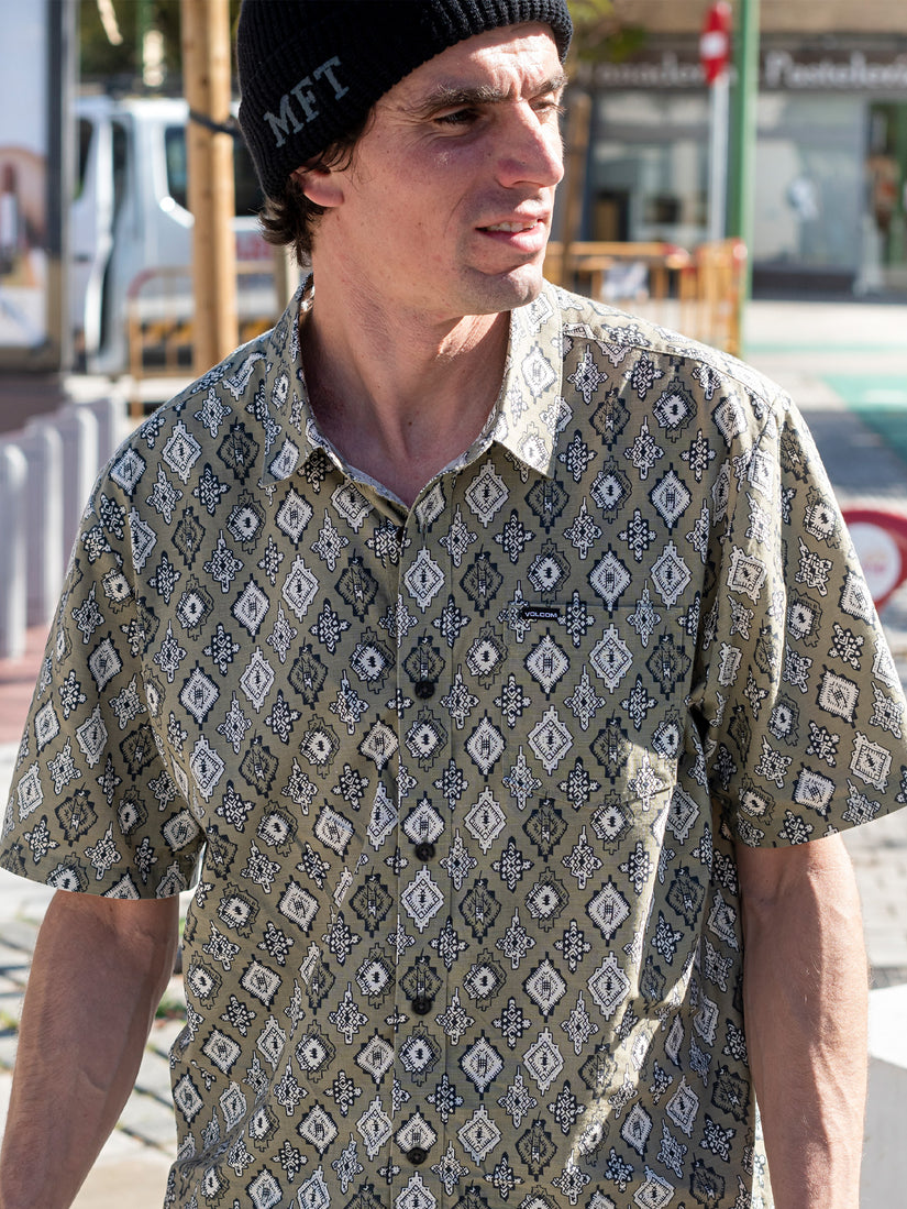 Scaler Stone Woven  Short Sleeve Shirt - Thyme Green