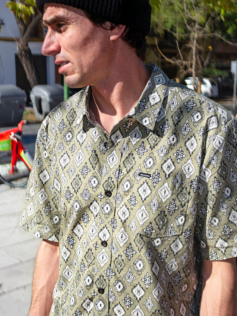 Scaler Stone Woven  Short Sleeve Shirt - Thyme Green