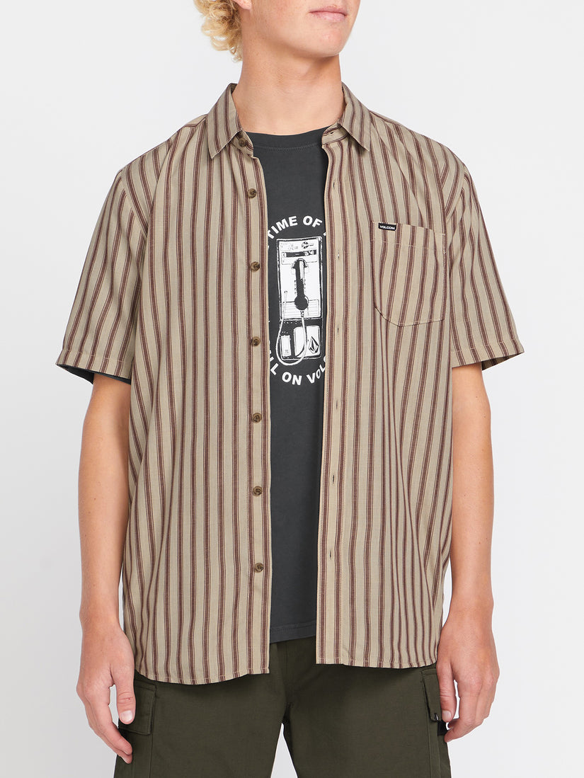 Arvostripe Woven  Short Sleeve Shirt - Light Khaki