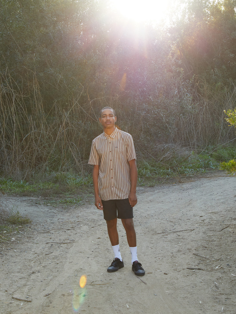 Arvostripe Woven  Short Sleeve Shirt - Light Khaki