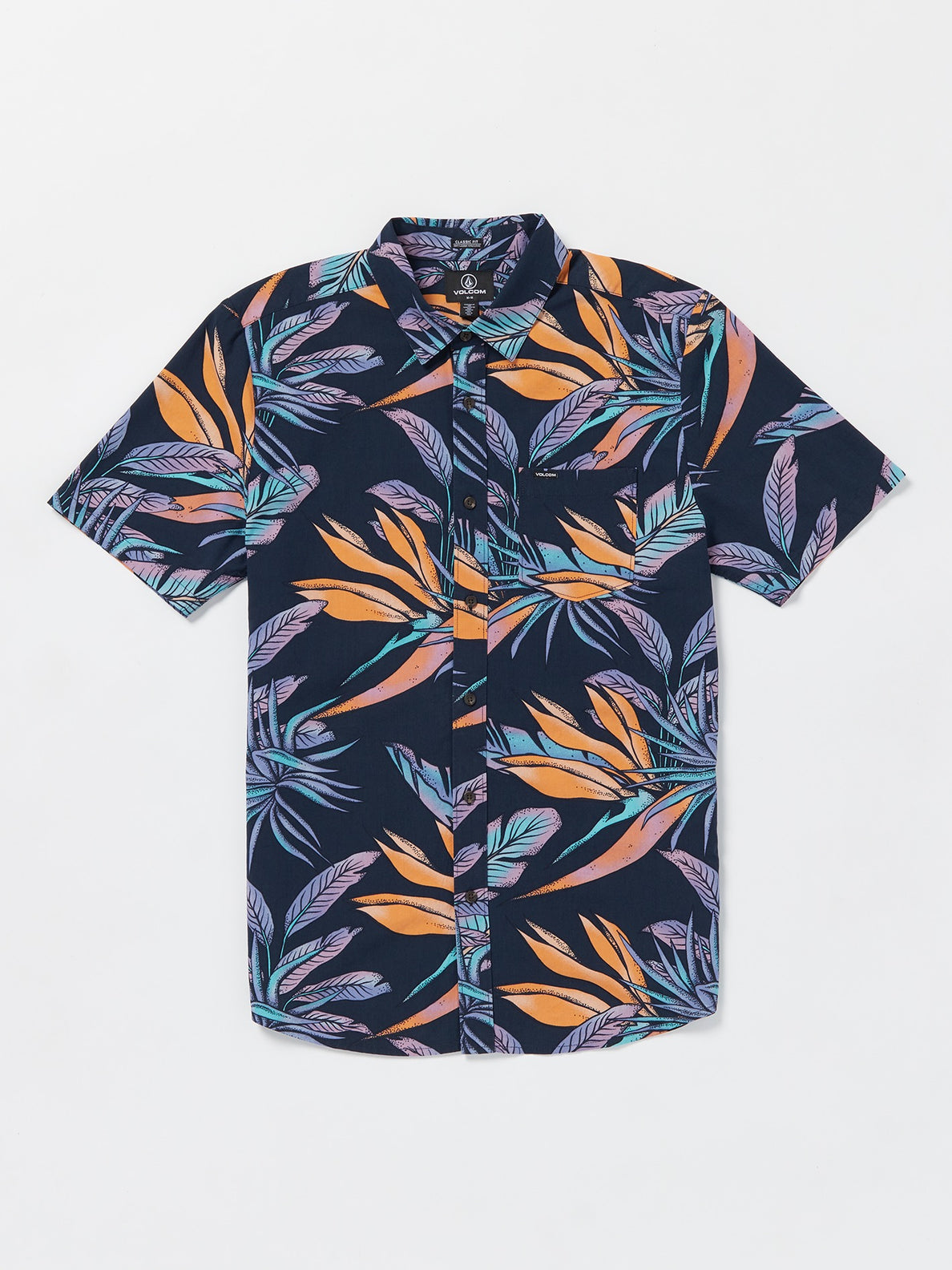 Indospray Floral Woven Short Sleeve Shirt - Navy