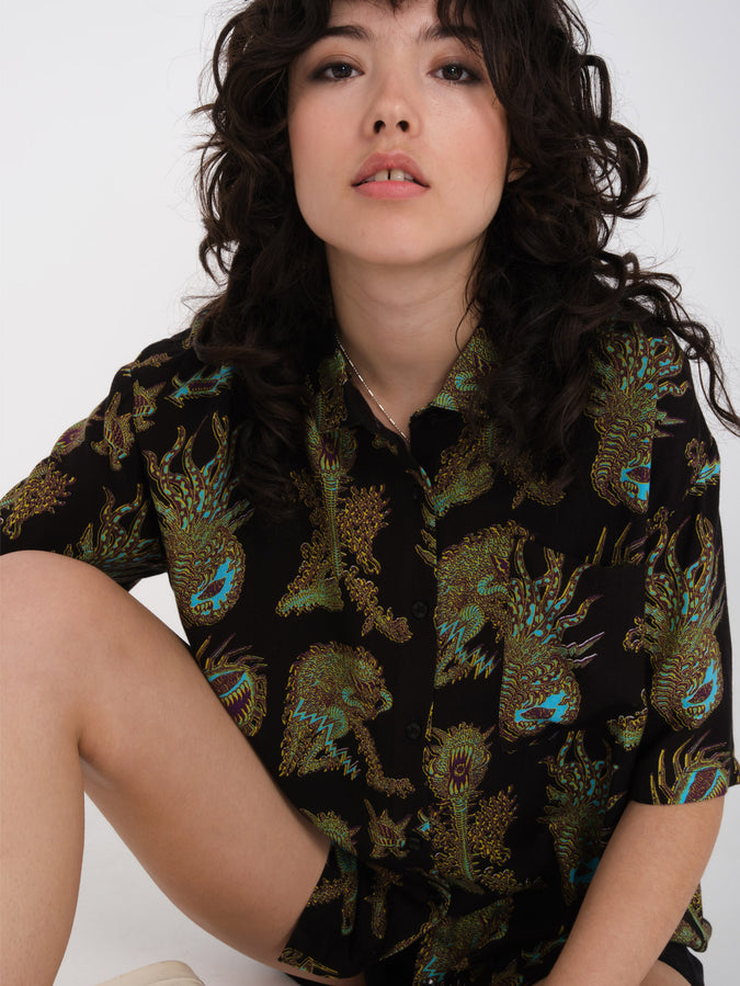 Featured Artist Tetsunori Woven Short Sleeve Shirt - Black