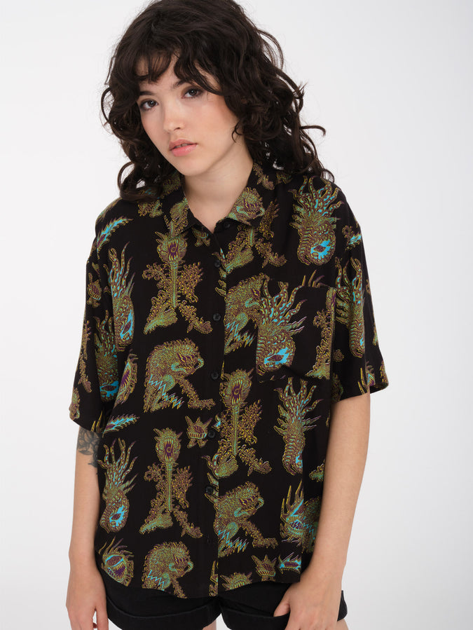Featured Artist Tetsunori Woven Short Sleeve Shirt - Black