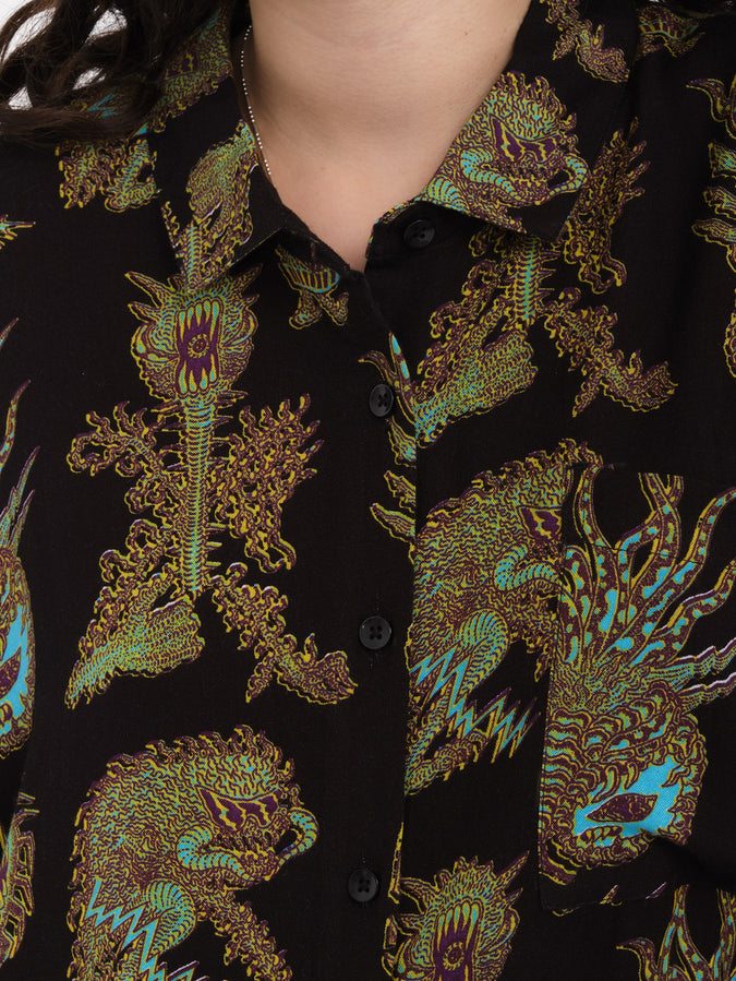 Featured Artist Tetsunori Woven Short Sleeve Shirt - Black