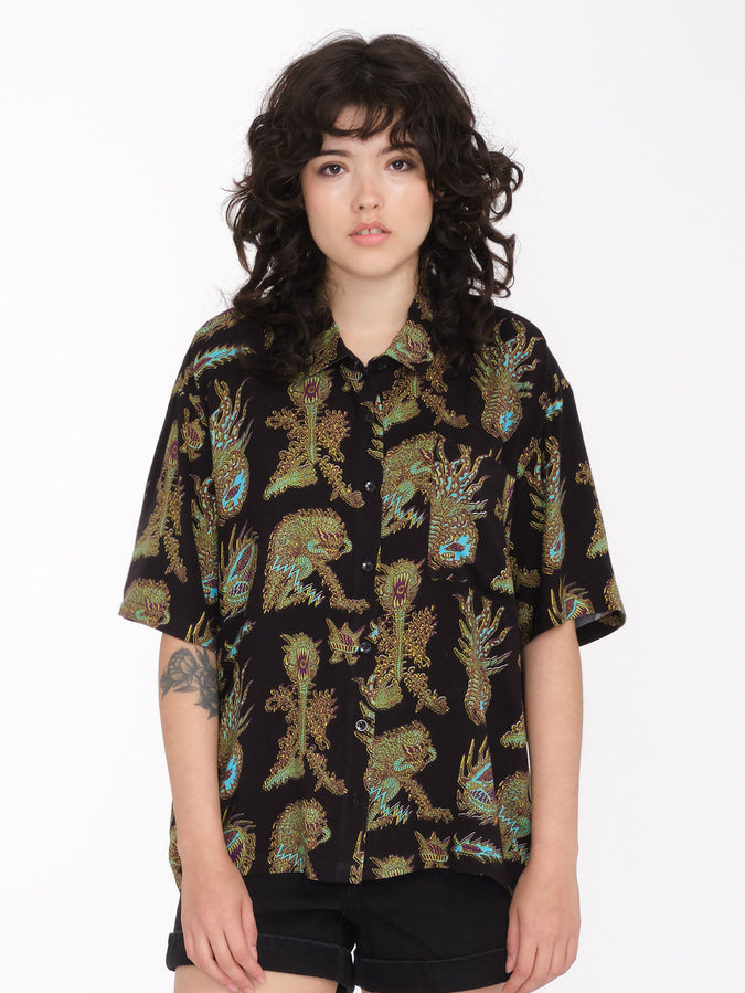Featured Artist Tetsunori Woven Short Sleeve Shirt - Black