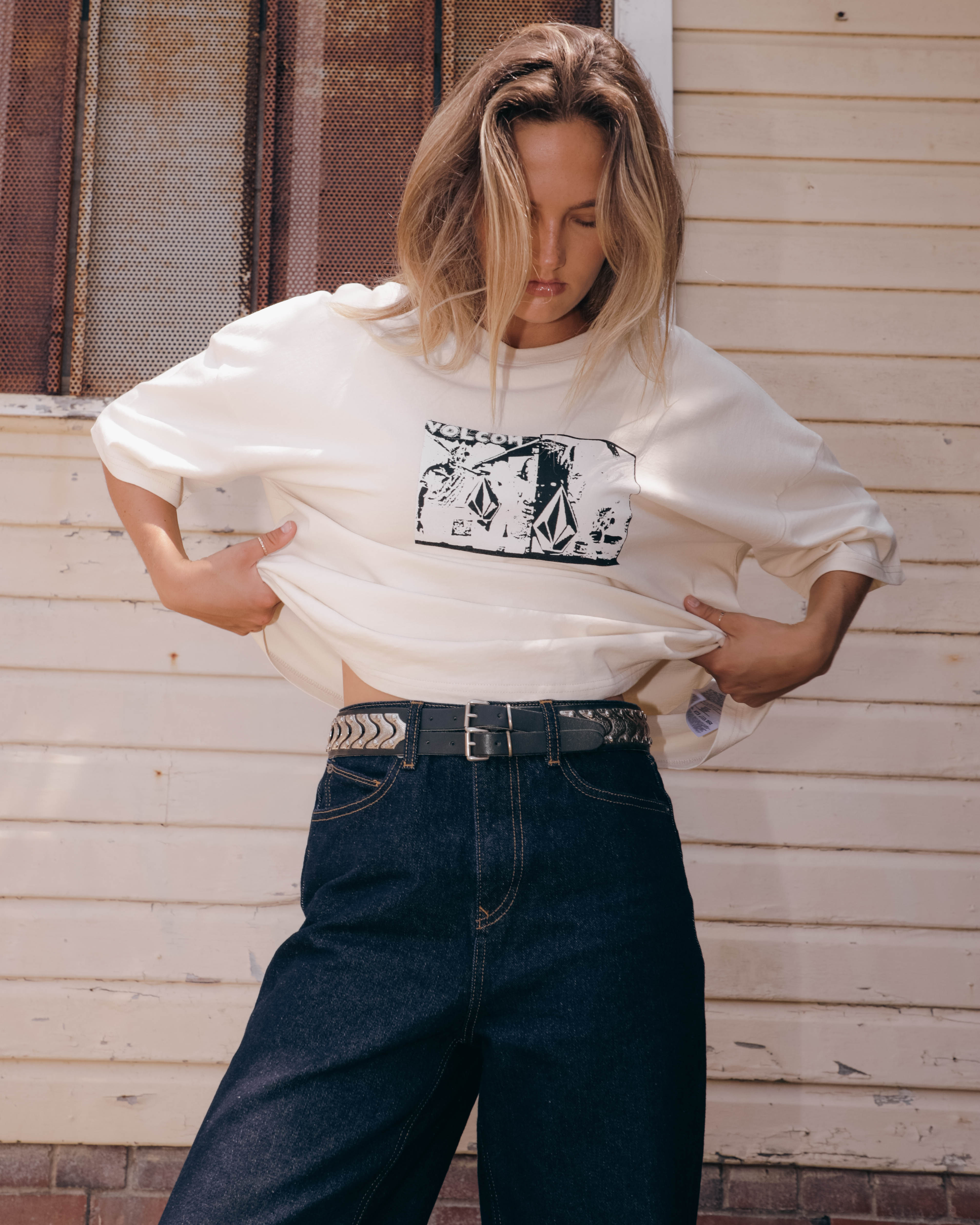 Womens Stoned BF High Rise Denim Jeans