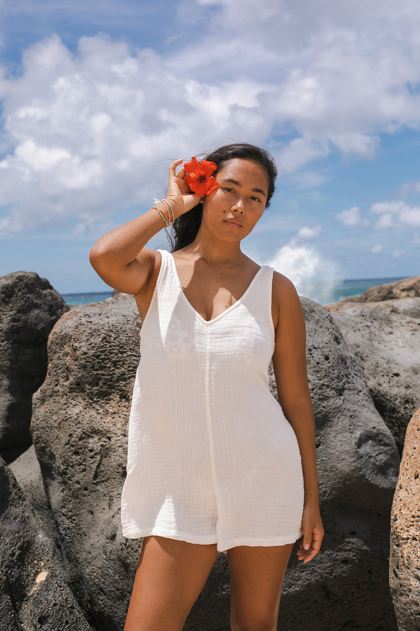 Hang Loose Romper - Star White