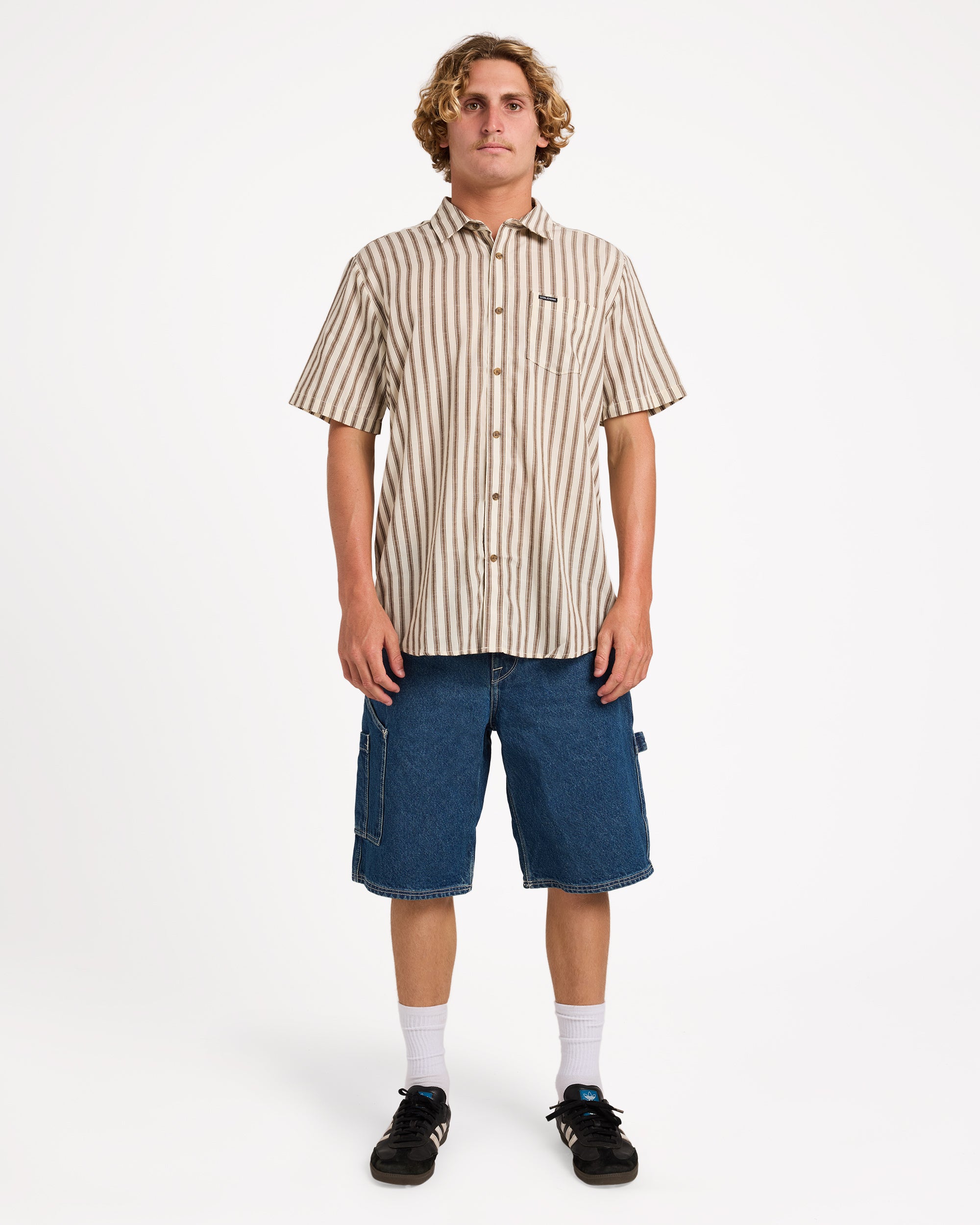 Mens Arvostripe Woven Short Sleeve Shirt