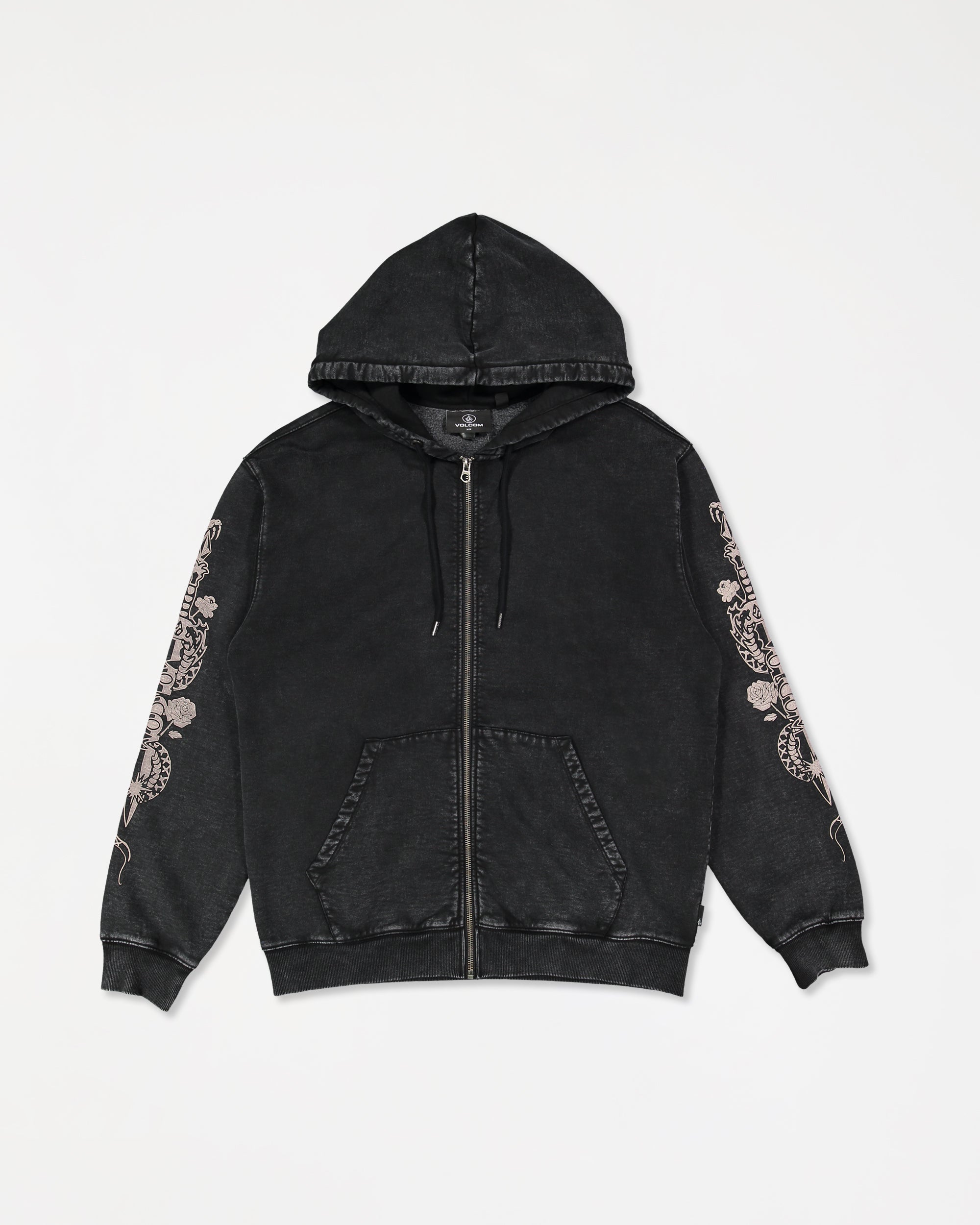Mens Die By The Stone Zip Up Hoodie – Light Acid Black – Volcom