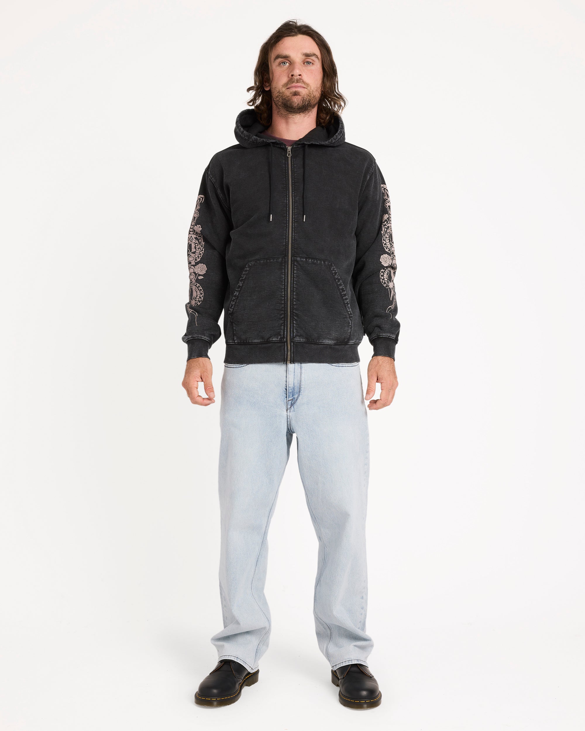 Mens Die By The Stone Zip Up Hoodie – Light Acid Black – Volcom
