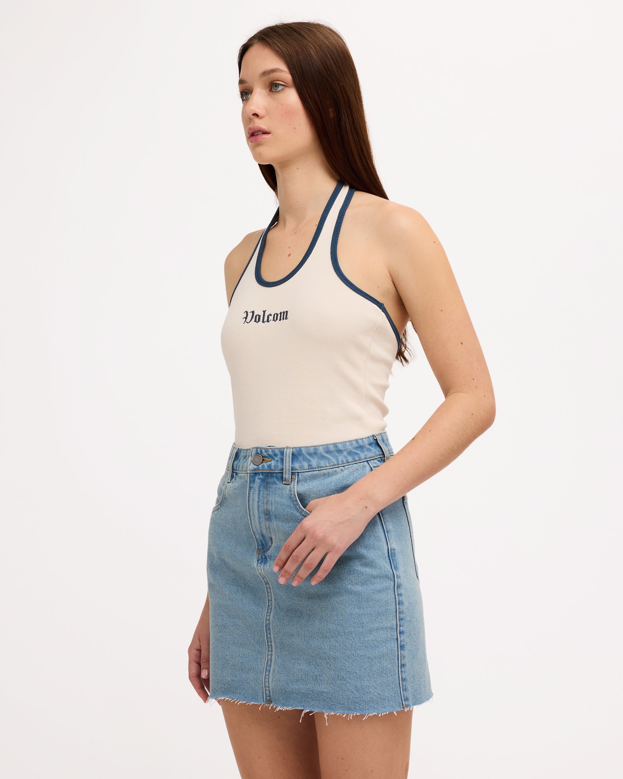 Womens Ramped Mini Denim Skirt
