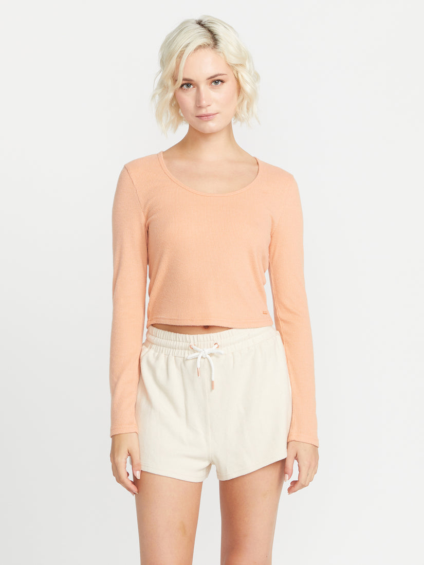 Lived in Lounge Rib Long Sleeve Short Sleeve Tee Shirt - Clay (B0332300_CLY) [F]