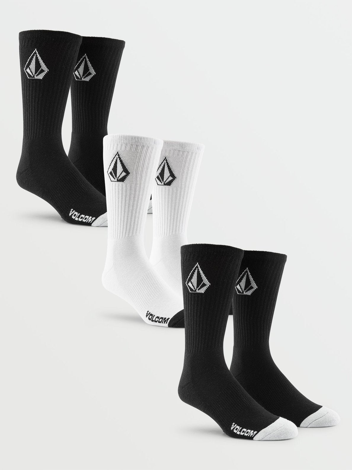 Full Stone Sock 3 Pack - Black/White